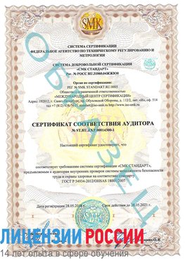 Образец сертификата соответствия аудитора №ST.RU.EXP.00014300-1 Пулково Сертификат OHSAS 18001
